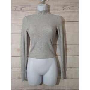 American Eagle Shirt Womens XS Gray Waffle Knit Cropped Long Sleeve Mock Neck